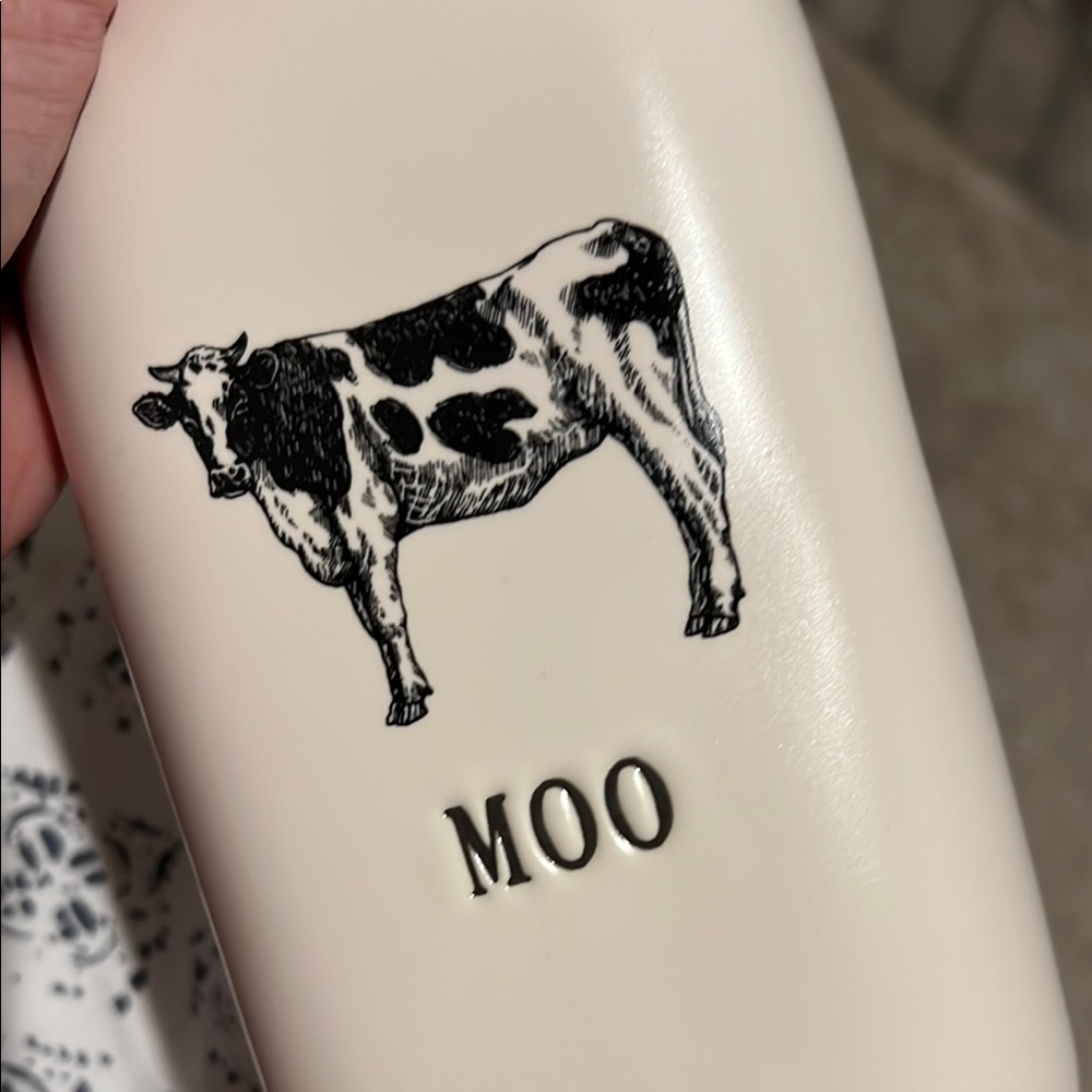 Cream Ceramic Milk Bottle with Cow Print - Picture 2 of 3